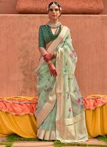 Organza Silk Mint Green Casual Wear Printed Saree